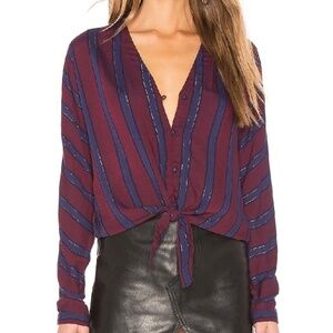 Rails Women's Maroon Burgundy Navy Striped Sloane Blouse Size XS